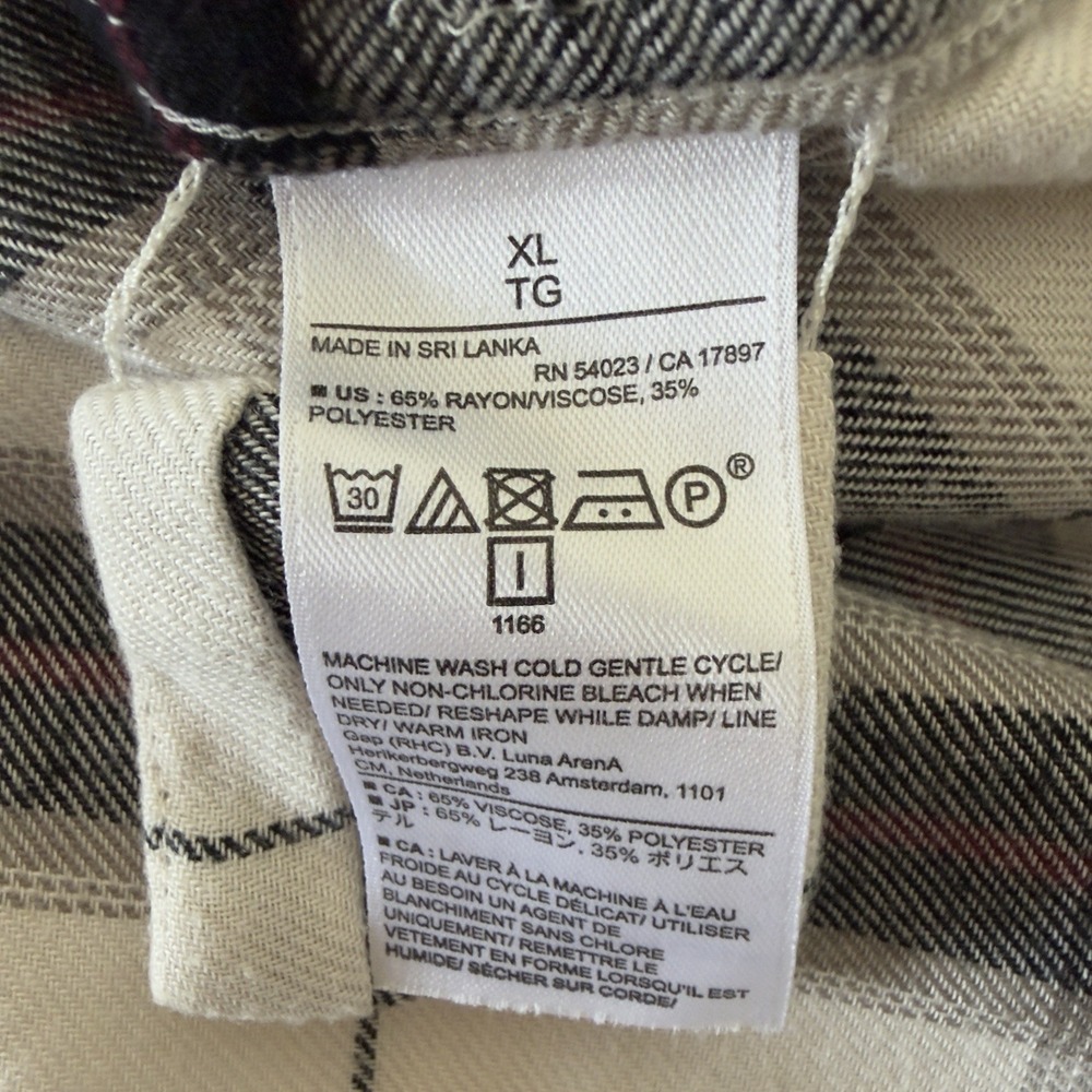 Banana Republic Shirt Top Boyfriend Fit Button Plaid Long Sleeve Black Off White - Picture 4 of 5